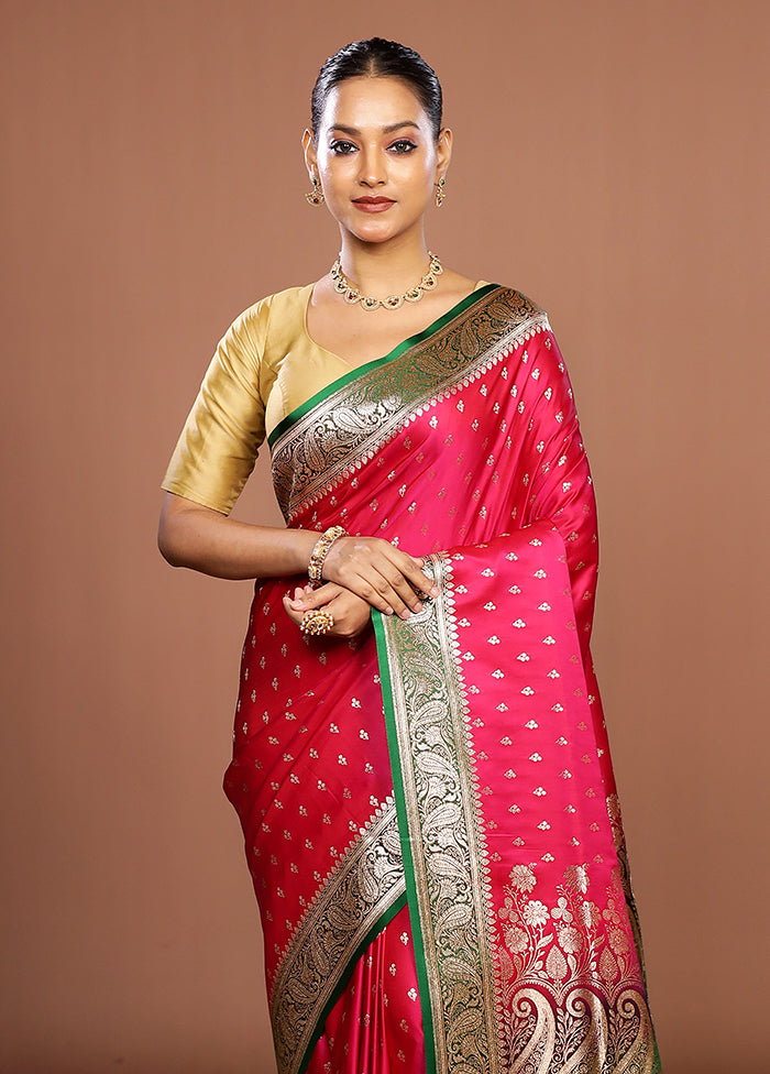 Pink Banarasi Silk Saree With Blouse Piece
