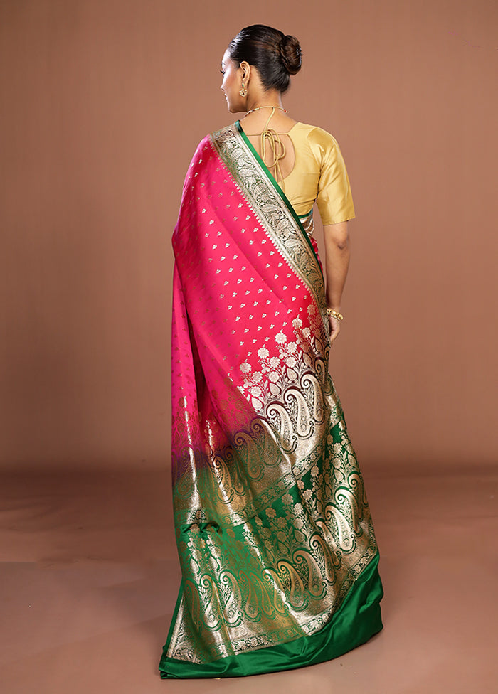 Pink Banarasi Silk Saree With Blouse Piece