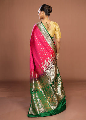 Pink Banarasi Silk Saree With Blouse Piece
