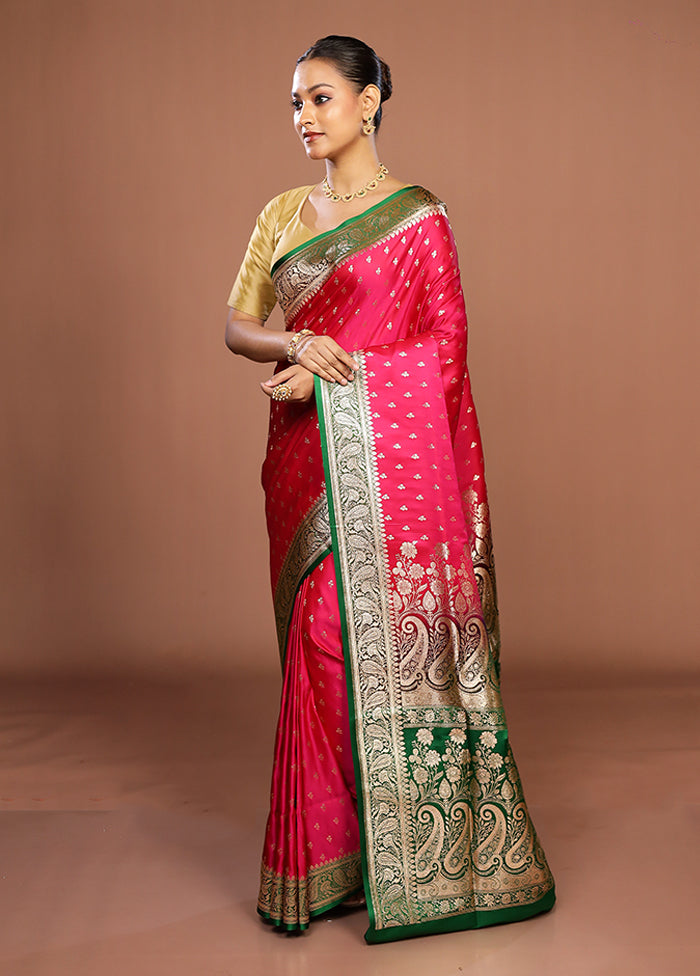 Pink Banarasi Silk Saree With Blouse Piece