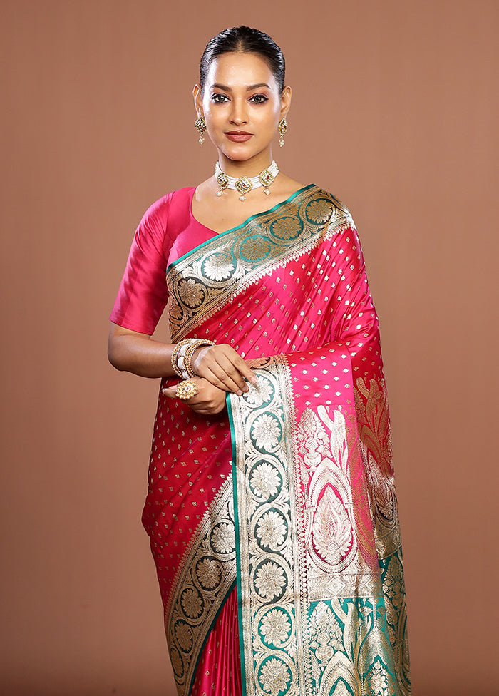 Pink Banarasi Silk Saree With Blouse Piece
