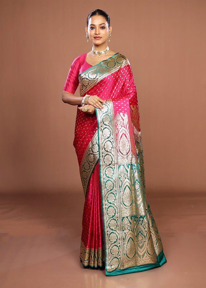 Pink Banarasi Silk Saree With Blouse Piece
