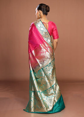 Pink Banarasi Silk Saree With Blouse Piece