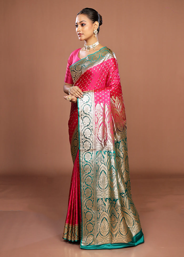 Pink Banarasi Silk Saree With Blouse Piece