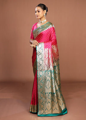 Pink Banarasi Silk Saree With Blouse Piece