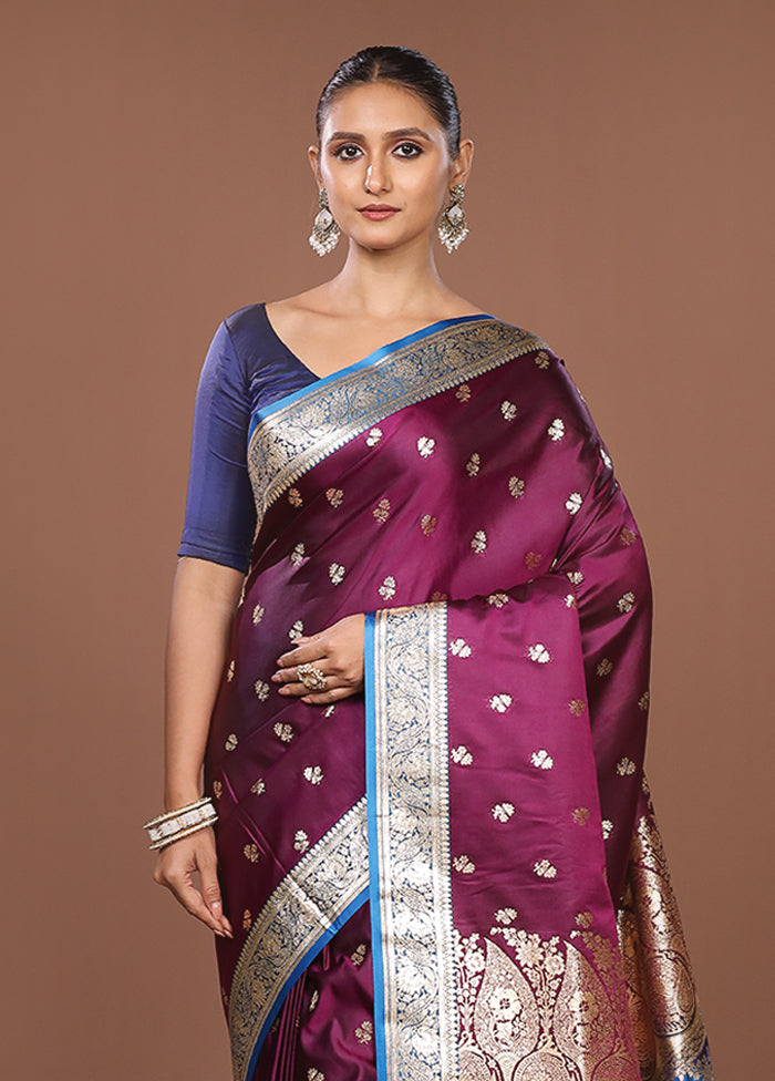 Purple Banarasi Silk Saree With Blouse Piece