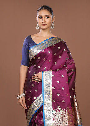Purple Banarasi Silk Saree With Blouse Piece