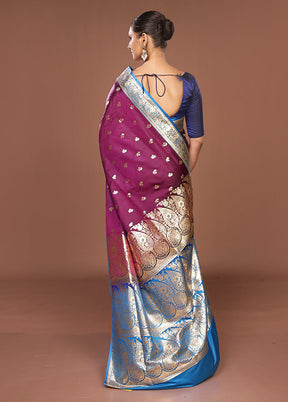 Purple Banarasi Silk Saree With Blouse Piece