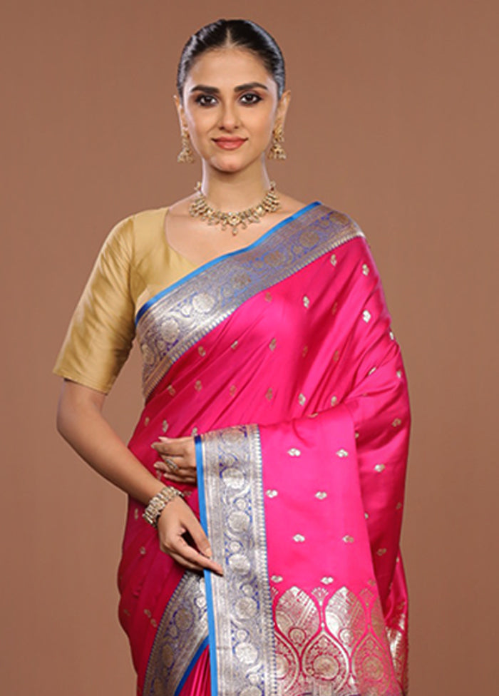 Pink Banarasi Silk Saree With Blouse Piece