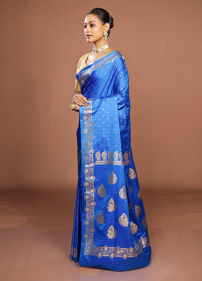 Blue Banarasi Silk Saree With Blouse Piece