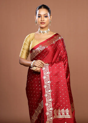 Maroon Banarasi Silk Saree With Blouse Piece