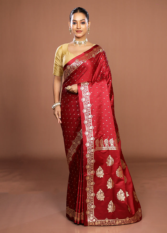 Maroon Banarasi Silk Saree With Blouse Piece