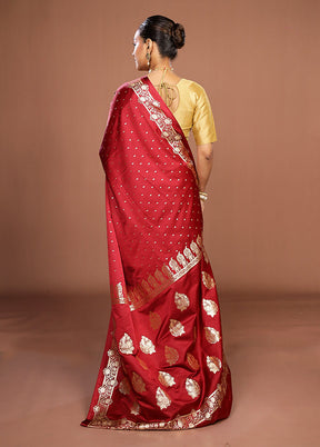 Maroon Banarasi Silk Saree With Blouse Piece