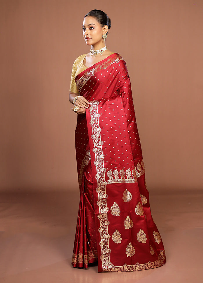Maroon Banarasi Silk Saree With Blouse Piece