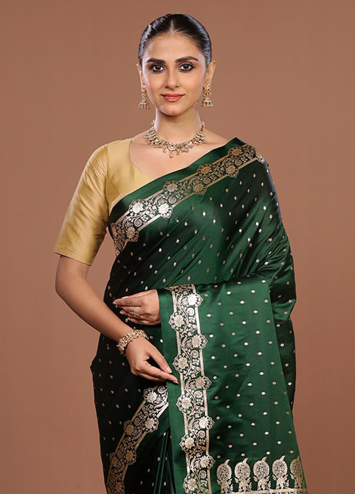 Green Banarasi Silk Saree With Blouse Piece