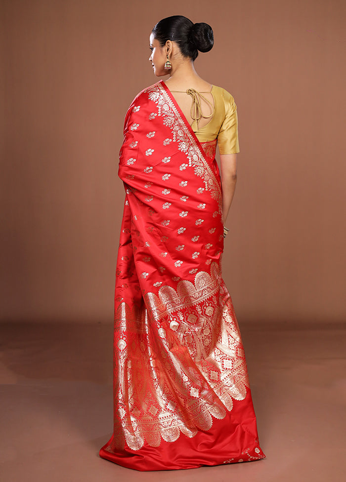Red Banarasi Silk Saree With Blouse Piece