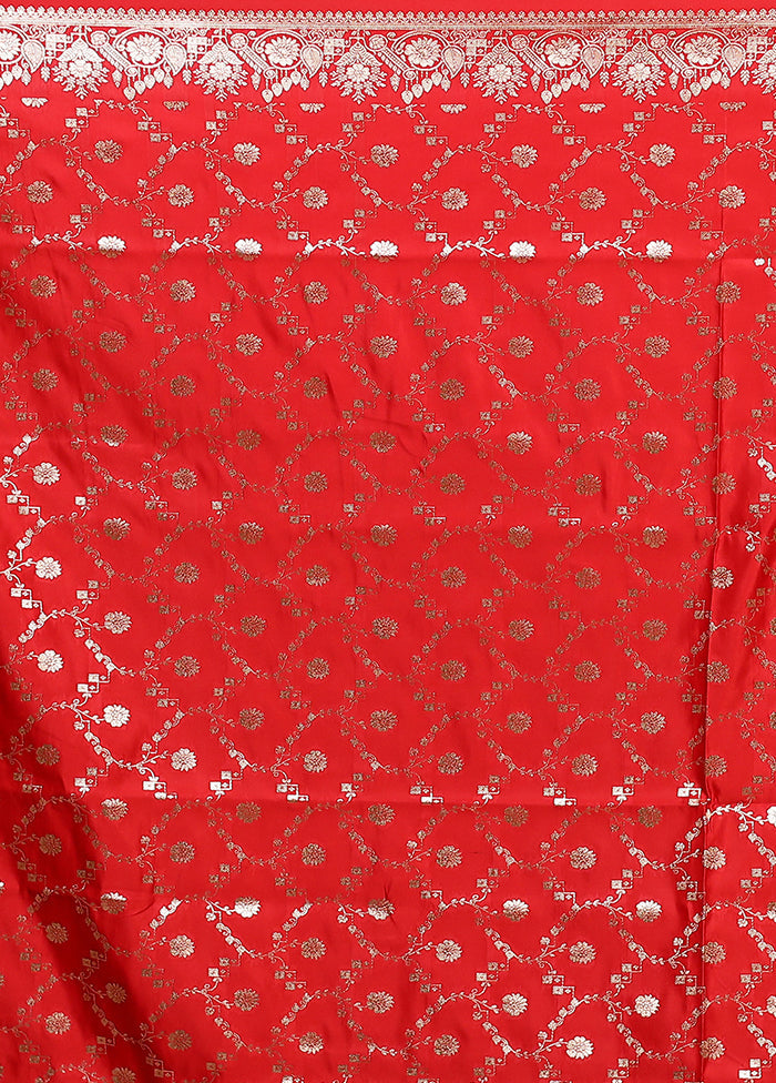 Red Banarasi Silk Saree With Blouse Piece