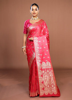 Pink Banarasi Silk Saree With Blouse Piece