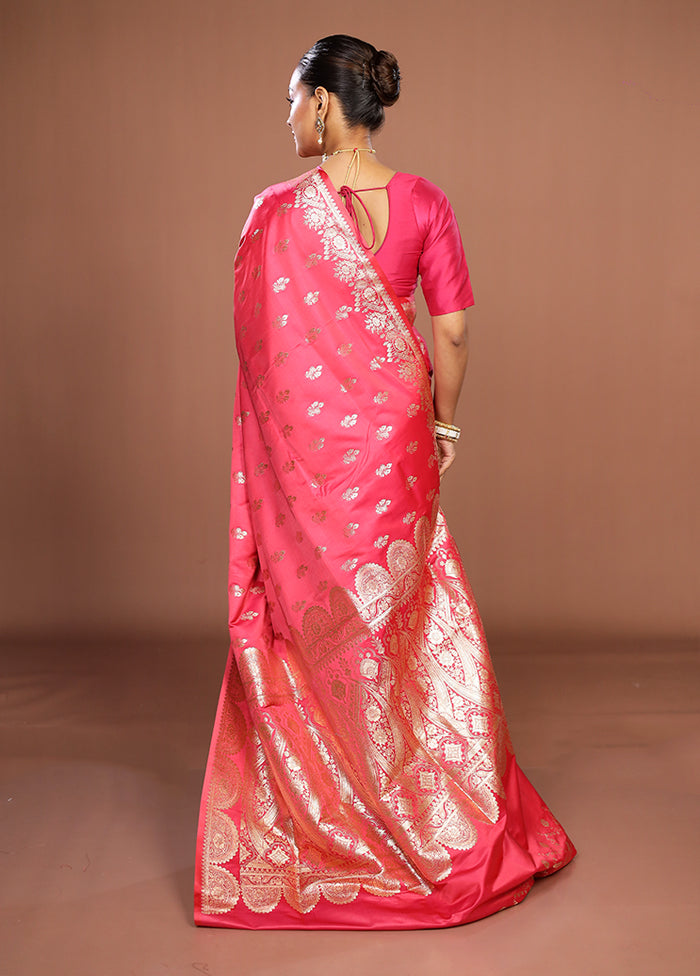 Pink Banarasi Silk Saree With Blouse Piece