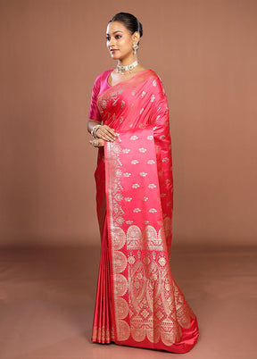 Pink Banarasi Silk Saree With Blouse Piece