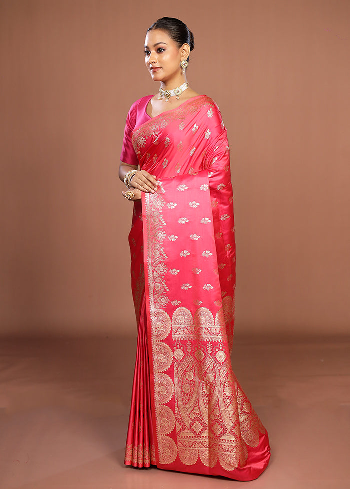 Pink Banarasi Silk Saree With Blouse Piece