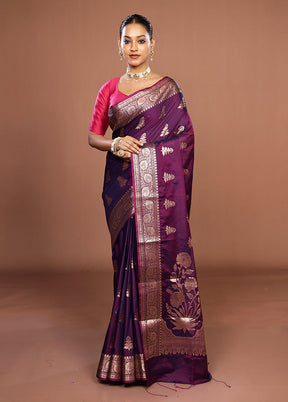 Purple Cotton Saree With Blouse Piece