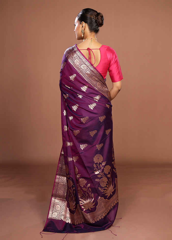 Purple Cotton Saree With Blouse Piece