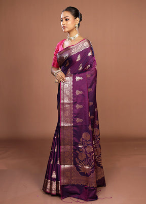 Purple Cotton Saree With Blouse Piece