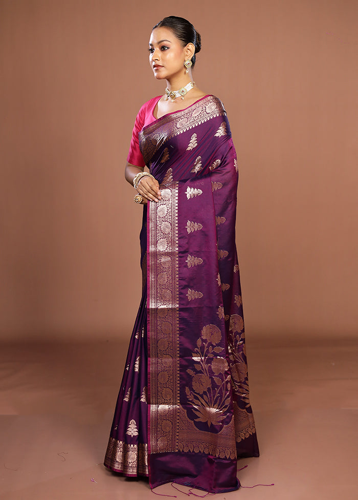 Purple Cotton Saree With Blouse Piece