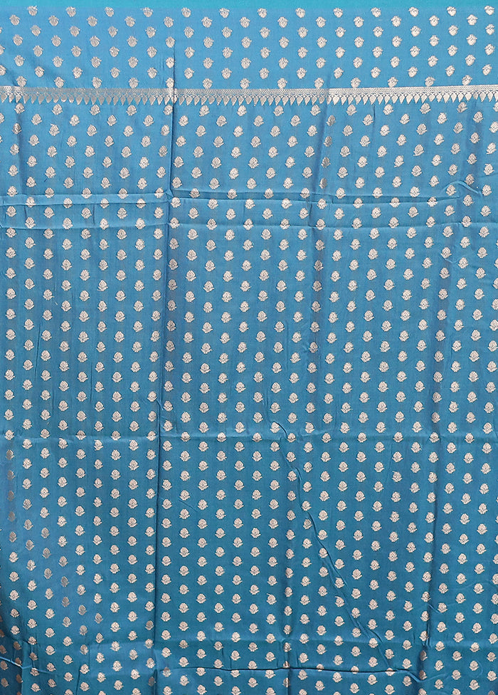 Blue Cotton Saree With Blouse Piece