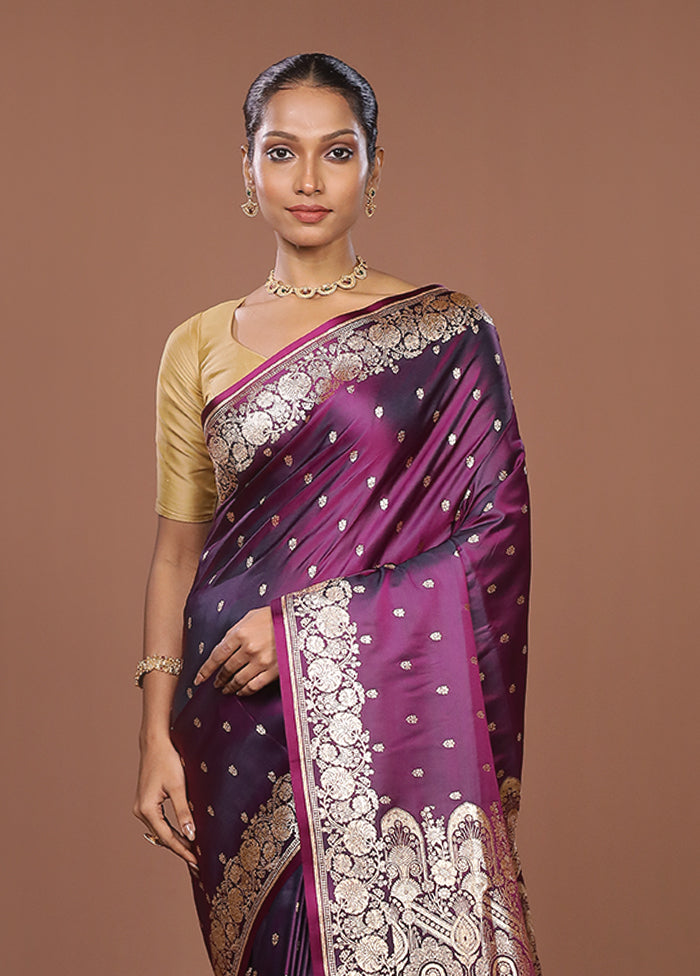 Purple Banarasi Silk Saree With Blouse Piece