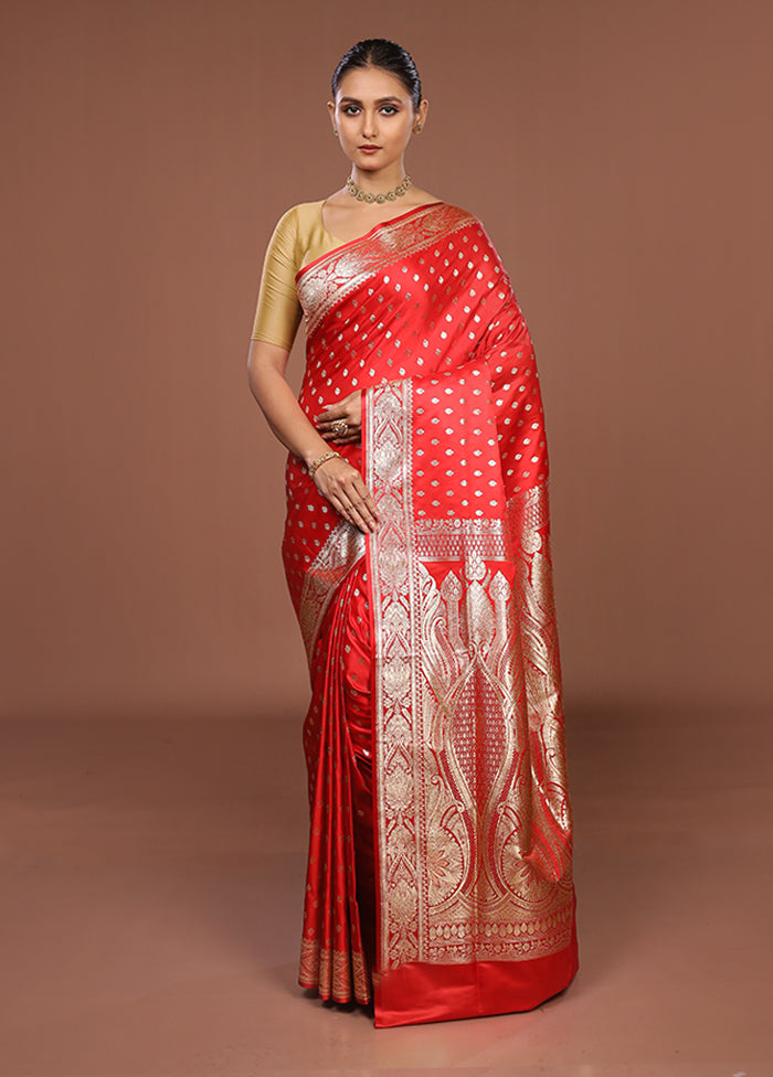 Red Banarasi Silk Saree With Blouse Piece