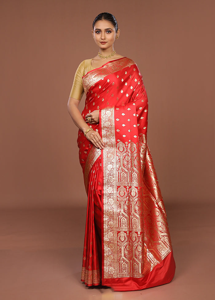 Red Banarasi Silk Saree With Blouse Piece