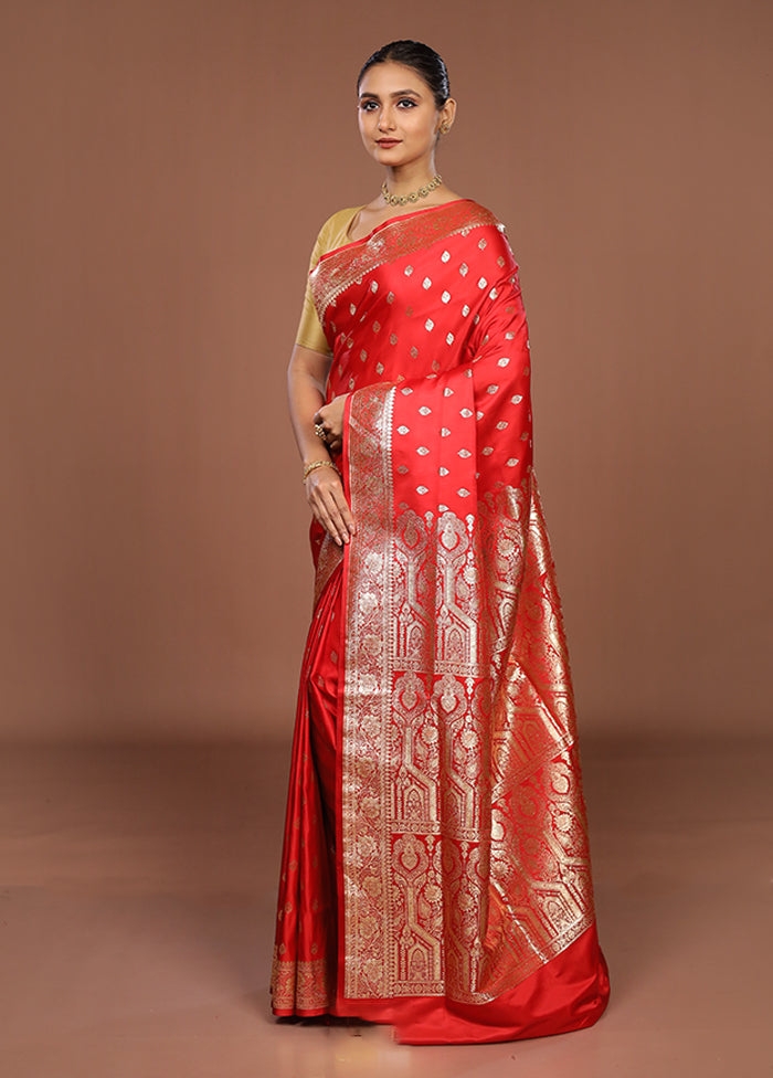 Red Banarasi Silk Saree With Blouse Piece