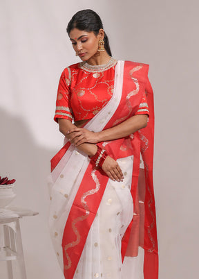 White Organza Saree With Blouse Piece