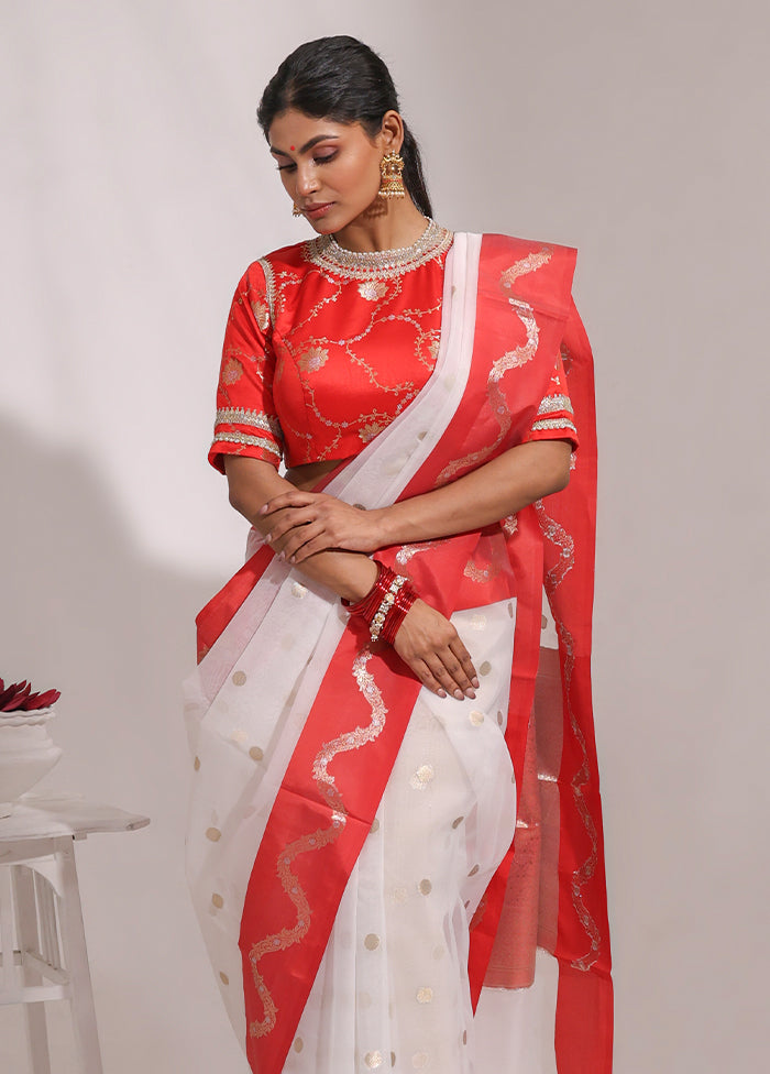 White Organza Saree With Blouse Piece