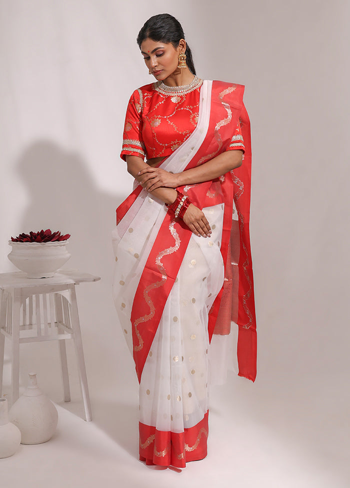 White Organza Saree With Blouse Piece