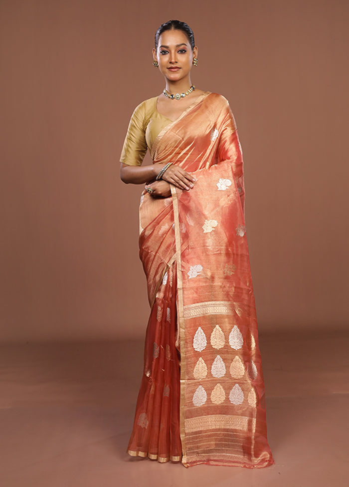 Pink Handloom Tissue Pure Silk Saree With Blouse Piece