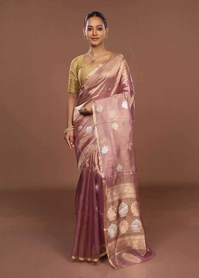 Purple Handloom Tissue Pure Silk Saree With Blouse Piece