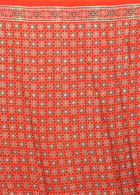 Orange Printed Pure Silk Saree Without Blouse Piece