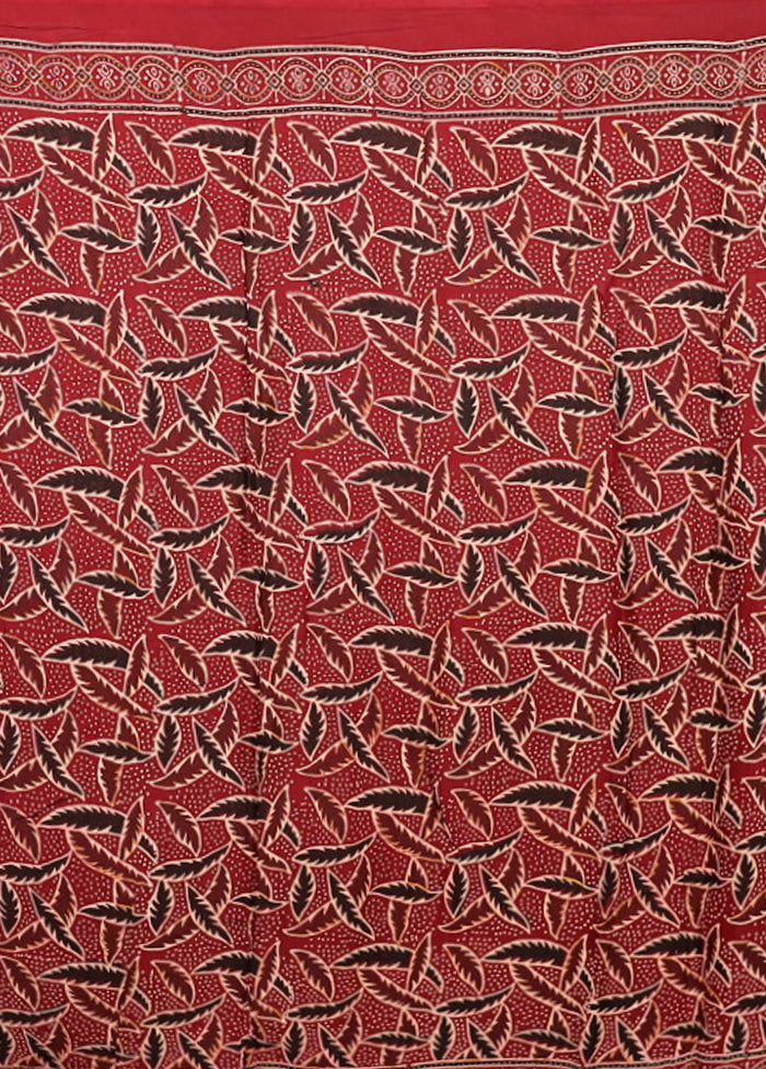 Maroon Printed Pure Silk Saree Without Blouse Piece