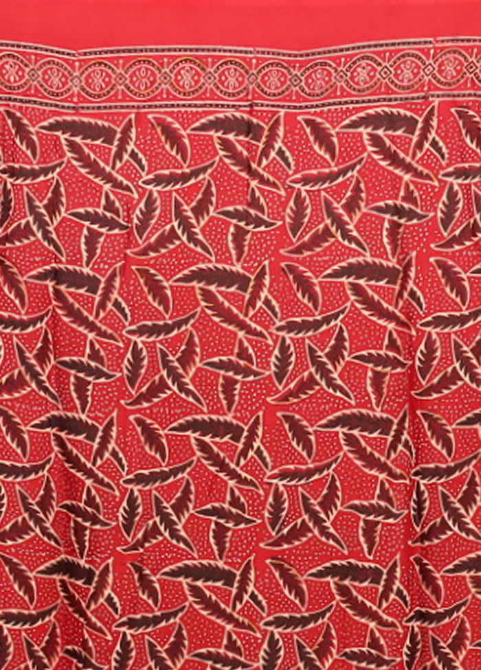 Red Printed Pure Silk Saree Without Blouse Piece