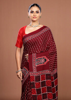 Maroon Printed Pure Silk Saree Without Blouse Piece
