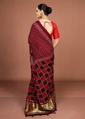Maroon Printed Pure Silk Saree Without Blouse Piece