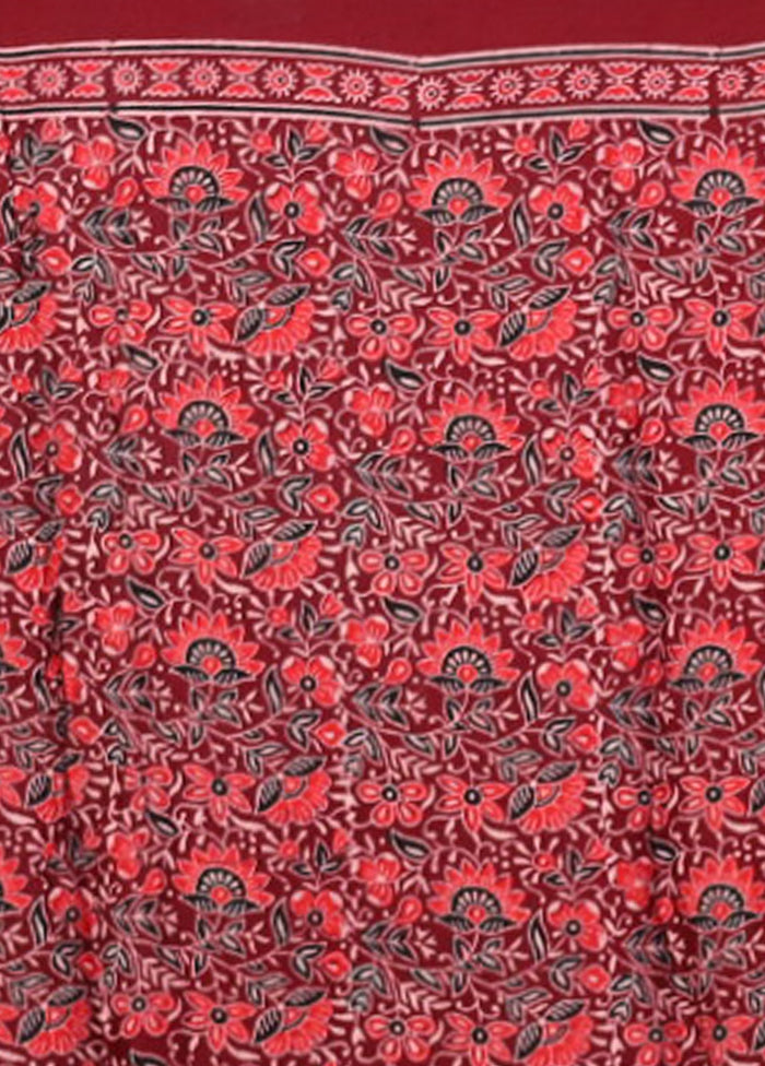 Maroon Printed Pure Silk Saree Without Blouse Piece