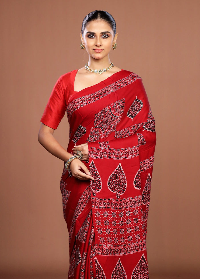 Maroon Printed Pure Silk Saree Without Blouse Piece