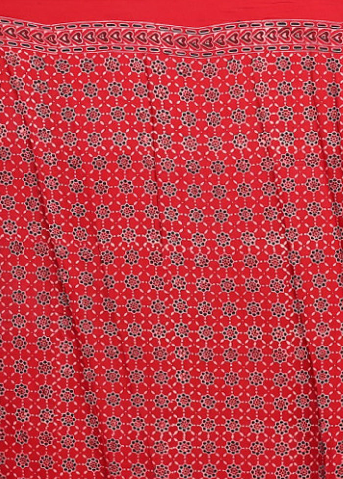 Maroon Printed Pure Silk Saree Without Blouse Piece