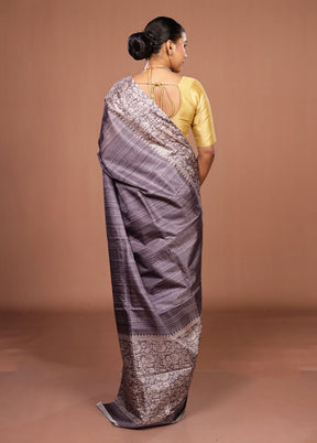 Grey Tussar Silk Saree With Blouse Piece