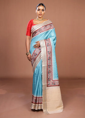 Blue Tussar Silk Saree With Blouse Piece