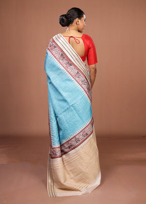 Blue Tussar Silk Saree With Blouse Piece
